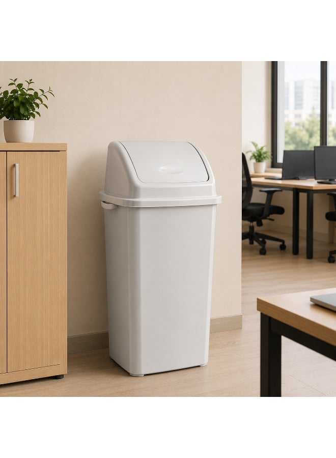Planet Swing Lid Trash Bin 70 Liters Heavy-Duty Plastic Push-Operated Removable Top Side Handles Kitchen Office Shop 35 × 25 × 70 cm (Light Grey) - Image 2