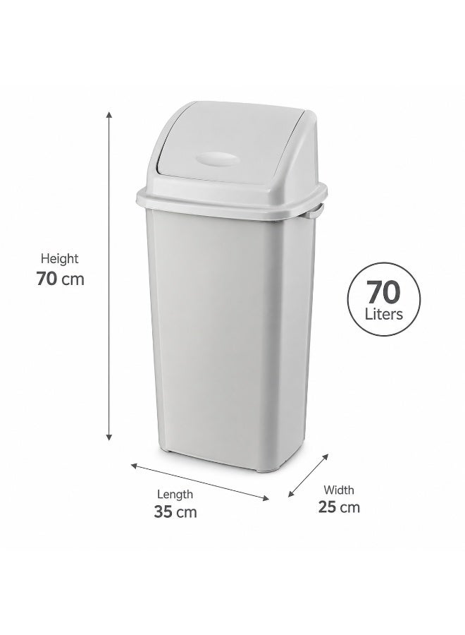 Planet Swing Lid Trash Bin 70 Liters Heavy-Duty Plastic Push-Operated Removable Top Side Handles Kitchen Office Shop 35 × 25 × 70 cm (Light Grey) - Image 4