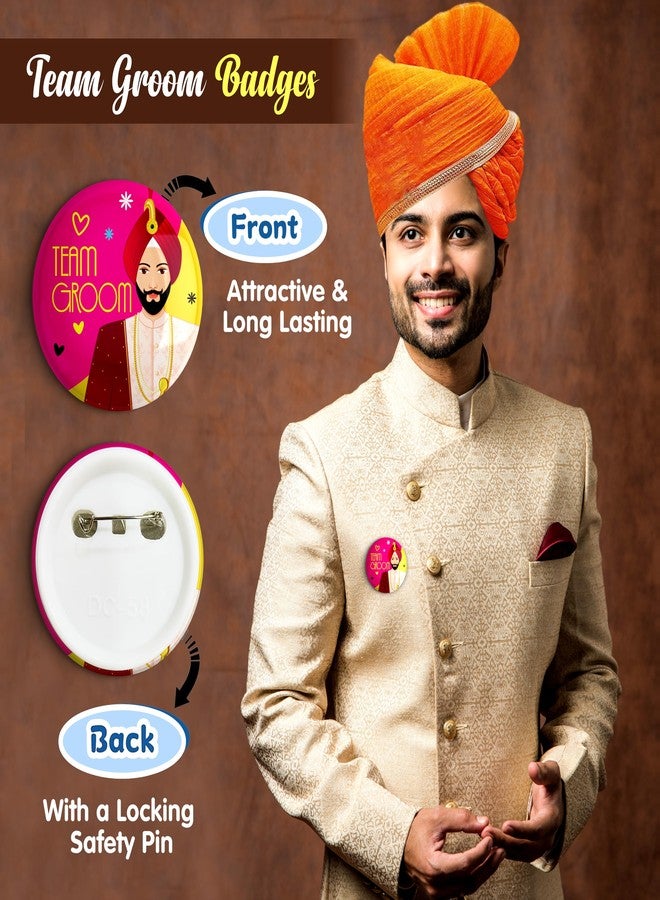 Twinster® Ladkiwale Team Bride Brooch Badges for Wedding Bride Squad | Set of 15 Laminated Round Badges With Stainless Steel Pin On Backside | Size - 2.25x2.25 Inches (Team Groom Design 3) - Image 2