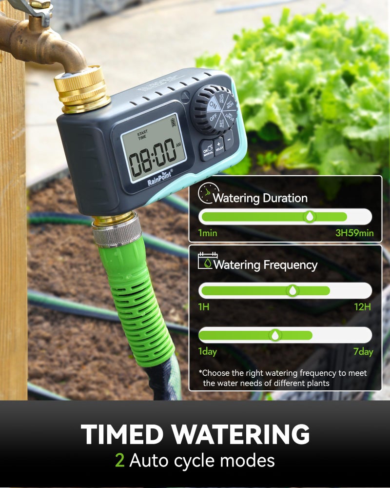 RAINPOINT Sprinkler Timer, 100% Metal Pipe Water Timer for Garden Hose, Programmable Hose Controller for Watering, Sprinkler Controller with Manual Watering/Rain Delay for Outdoor Lawn & Garden (1PCS) - Image 3