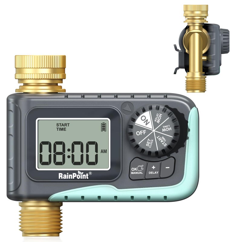 RAINPOINT Sprinkler Timer, 100% Metal Pipe Water Timer for Garden Hose, Programmable Hose Controller for Watering, Sprinkler Controller with Manual Watering/Rain Delay for Outdoor Lawn & Garden (1PCS) - Image 1