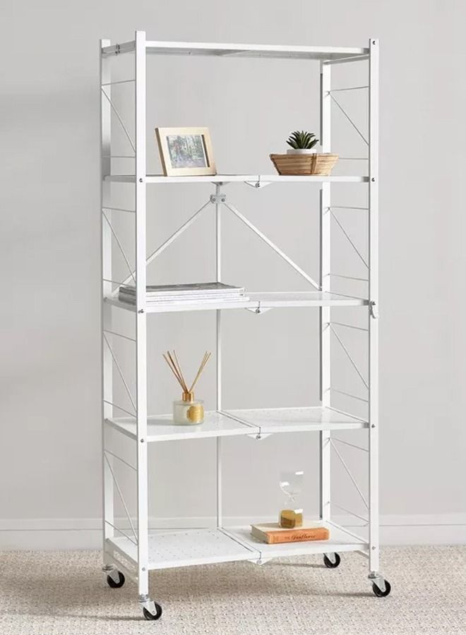 DubaiGallery 5 Tier Foldable Standing Storage Rack Shelf Unit With Wheel for Kitchen Garage Home Closet Office Heavy Duty Shelves - Image 3