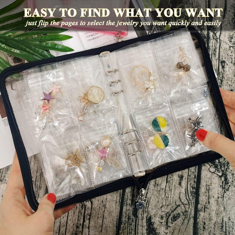 LingLingo Earring Organizer Case Travel Jewelry Organizer Transparent Jewelry Storage Book for Necklace Bracelet Ring Holder with Small Clear Zippered Pouch - Image 2