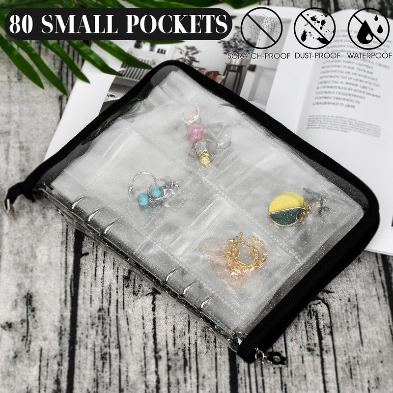 LingLingo Earring Organizer Case Travel Jewelry Organizer Transparent Jewelry Storage Book for Necklace Bracelet Ring Holder with Small Clear Zippered Pouch - Image 5