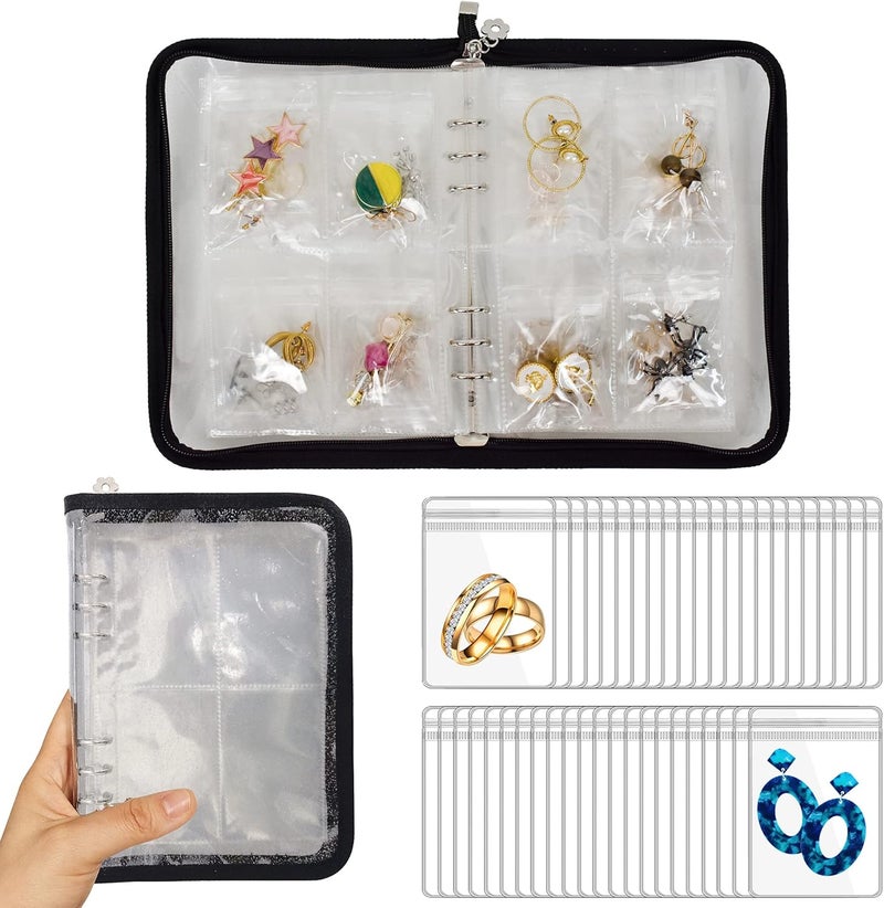 LingLingo Earring Organizer Case Travel Jewelry Organizer Transparent Jewelry Storage Book for Necklace Bracelet Ring Holder with Small Clear Zippered Pouch - Image 1