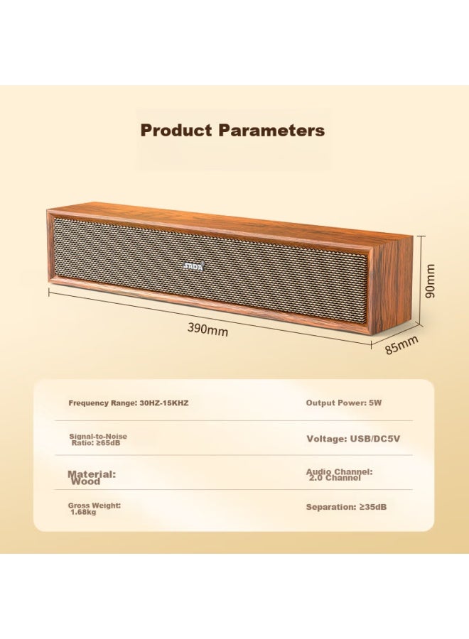 SADA V-191 Computer Speakers, Bluetooth Speaker, Home Desktop Wired Usb Speakers, Laptop Long Wooden Subwoofer, Computer Multimedia Speakers - Image 3