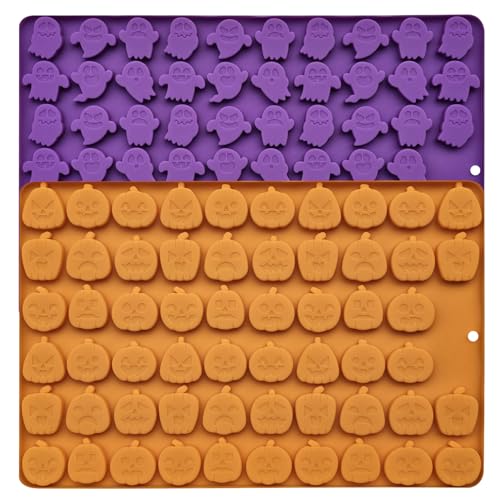 KBTBAK Halloween Silicone Mini Candy Molds, Mini Pumpkin and Ghost Molds, Silicone Treat or Trick Molds for Halloween Candy, Chocolate, Gummy, Cookies, Jelly, Set of 2 - Image 1