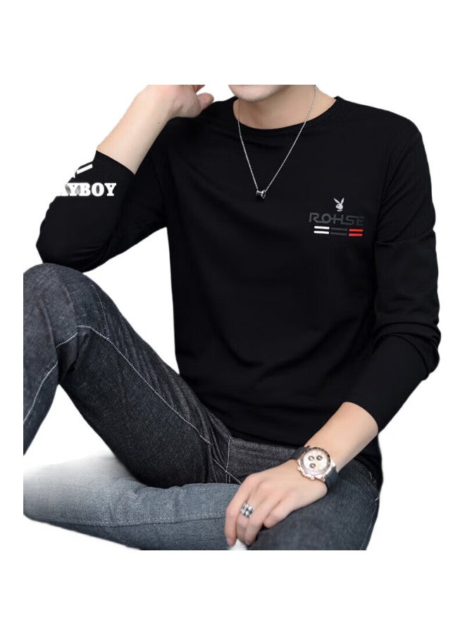 PLAYBOY Long-Sleeve T-Shirt For Men, Spring And Autumn Men'S Trendy Undershirt, Solid Color Cotton Top, Casual Menswear - Image 3