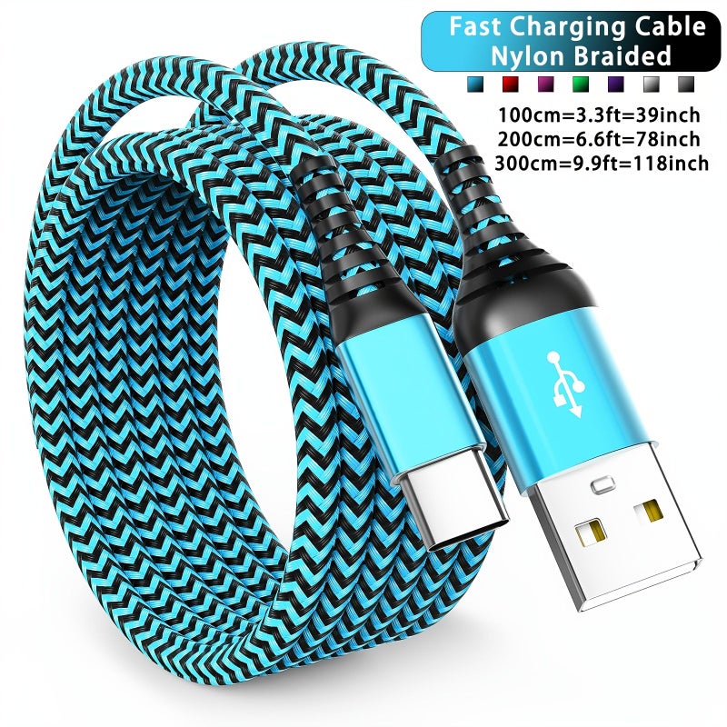 USB C Nylon Braided Fast Charging Cable Data Sync 100cm 3.3ft 39inch Green Black Compatible with OnePlus Xiaomi iPhone 15 16 17 and Other Devices - Image 1