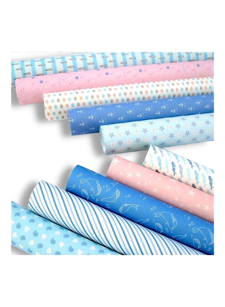Zeemey 10 Sheets of Blue and Pink Ocean-Themed Matte Kraft Gift Paper | Thick Wrapping Paper | Birthday Gifts, Holiday Decorations, Creative Crafts, Wedding Souvenirs (70x50cm) - Image 2