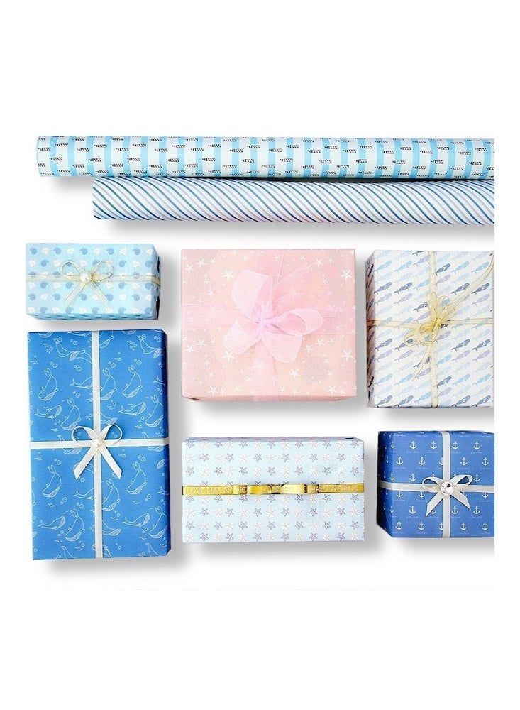 Zeemey 10 Sheets of Blue and Pink Ocean-Themed Matte Kraft Gift Paper | Thick Wrapping Paper | Birthday Gifts, Holiday Decorations, Creative Crafts, Wedding Souvenirs (70x50cm) - Image 4