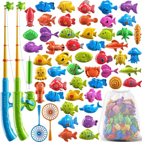 PEADUCK Magnetic Fishing Toys Game Pool Toys Set for Kids 35 Water Table Bathtub Toys with Pole Rod Net Plastic Floating Fish Outdoor Toys for Kids Boys Girls Age 3 4 5 6 7 8 Year Old - Image 1