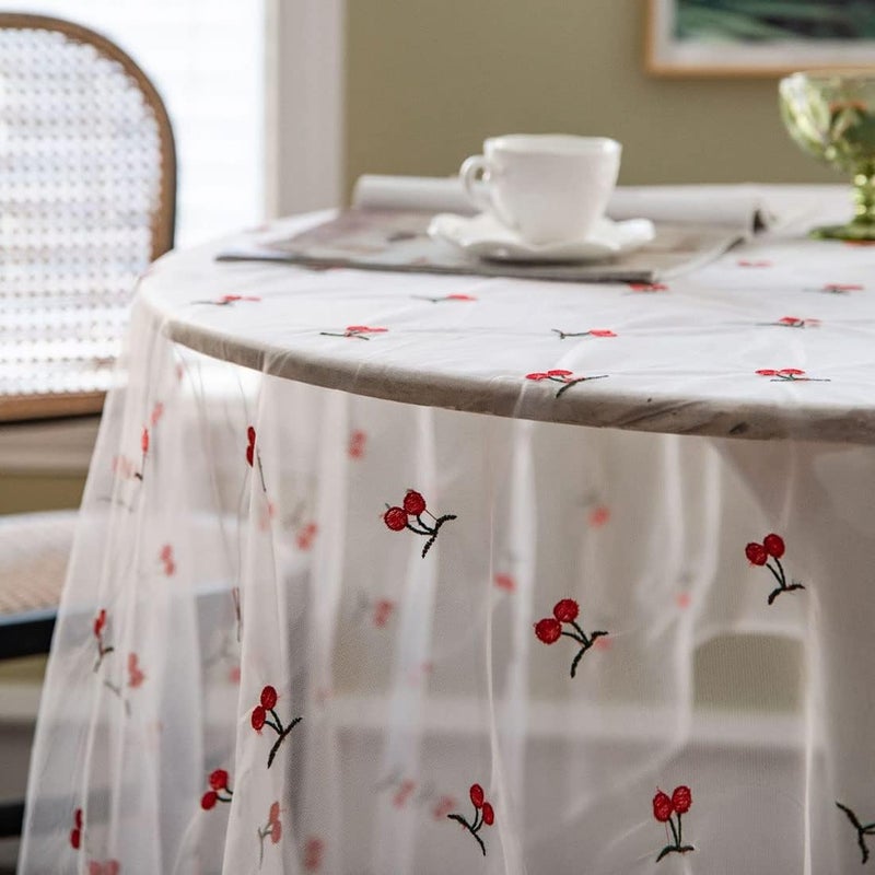 vctops Cherry Embroidery Lace Tablecloth Embroidered Lace Table Cover Overlay for Party Wedding Kitchen Dining Home Decorations Cherry 59x138 - Image 5