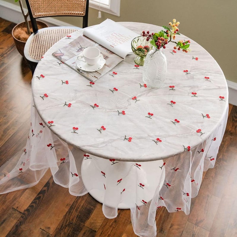 vctops Cherry Embroidery Lace Tablecloth Embroidered Lace Table Cover Overlay for Party Wedding Kitchen Dining Home Decorations Cherry 59x138 - Image 2