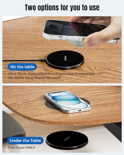 Eazpower Invisible Wireless Charger, 0-30mm Under Desk Wireless Charger, Dual Uses On or Hidden Under Table Charging Pad for Nightstand for iPhone 17/17 Pro/17 Pro Max/17 Air/16/15/14/Samsung Phone - Image 3