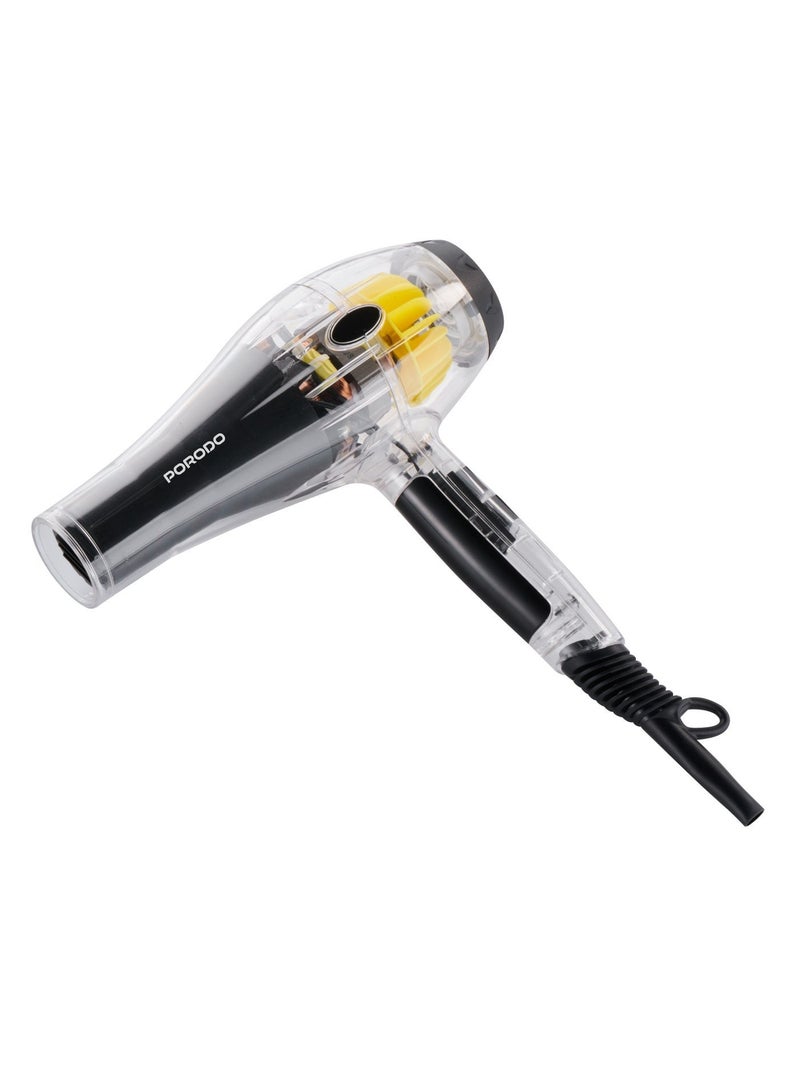 porodo Crystal Shell Hair Dryer with 3 Airflow Modes, 2 Speed Level, Hair Dryer with Removable Filter, Swivel Cord, Temperature Control, Over Heating Protection, Negative Ion Technology, 2000W Power - Image 4