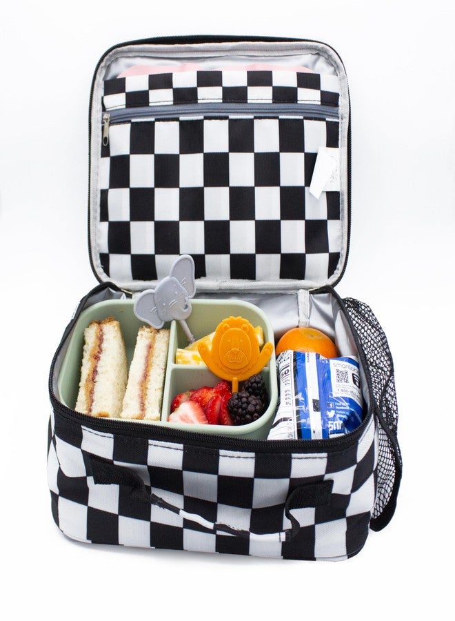 بابرون بيبي حقيبة غداء ناعمة معزولة قابلة لإعادة الاستخدام من بابرون بيبي (بنقشة مربعات) لحفظ الطعام مع حامل زجاجة ماء - Image 3