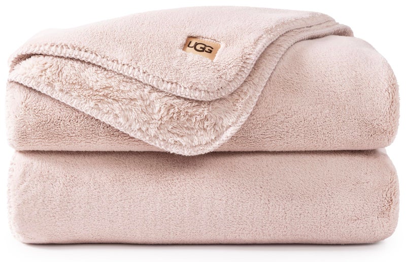 UGG Whitecap Plush Throw Blanket Fleece Lightweight Soft Throw for Couch or Bed Luxury Home Decor for Living Room Washable Hypoallergenic Blankets for Dorm Decor 50inch x 70inch Light Pink Quartz