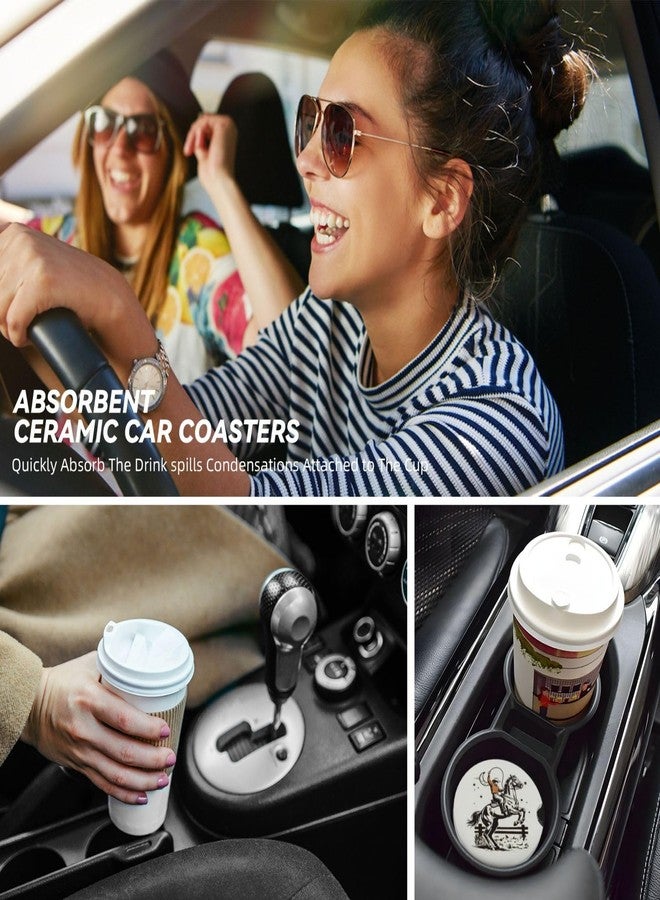 Qwalnely Western Ceramic Car Coasters with Finger Notch, Western Cowboy Car Accessories, Coasters with Cork Base for Car Cup Holder, 2 Pack - Image 5