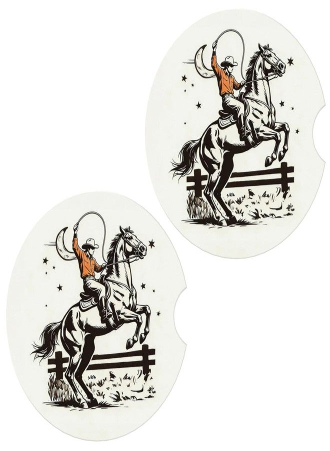 Qwalnely Western Ceramic Car Coasters with Finger Notch, Western Cowboy Car Accessories, Coasters with Cork Base for Car Cup Holder, 2 Pack - Image 1