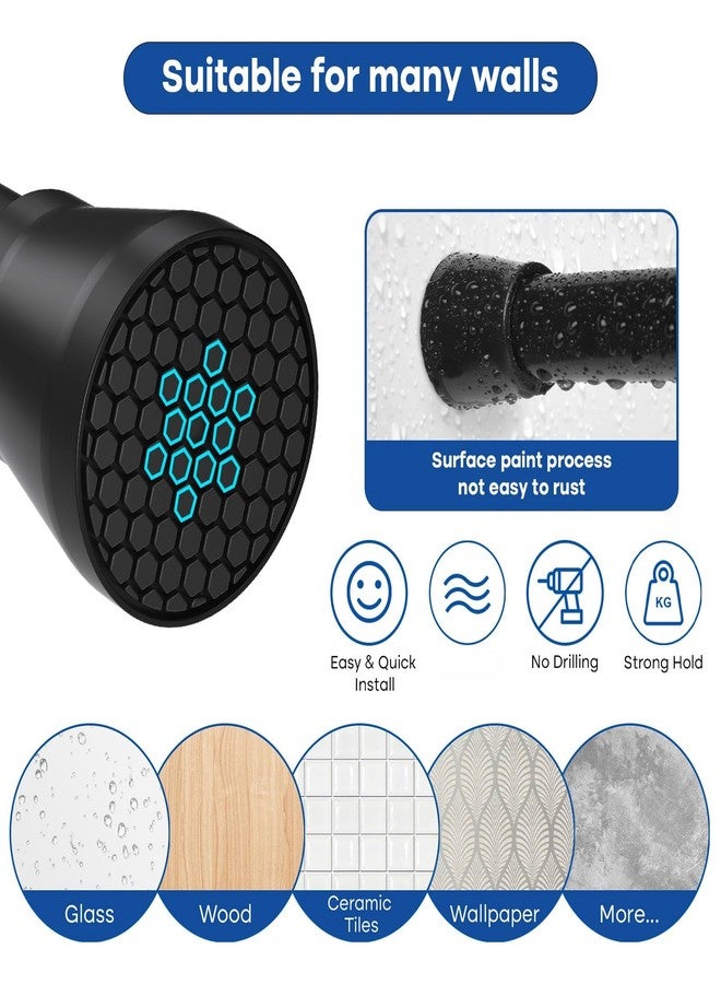 QINGYUN Shower Curtain Rod Adjustable Curtain Rods 33-59 Inch Black Shower Rod Curtain Rods no Drilling Expandable Tension Curtain Rod Spring Curtain Rod for Bathroom Closet Doorway Door - Image 3