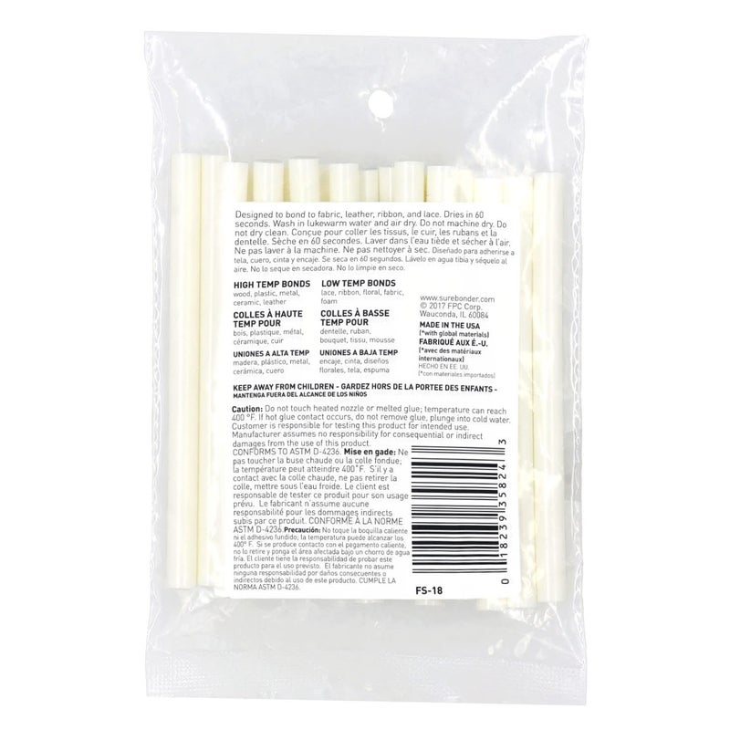 Surebonder White Mini Size Fabric Hot Glue Sticks, 4-Inch Length - Machine Washable, Works with Fabric, Leather, Ribbon, Foam, 18 Pack, White - Image 2