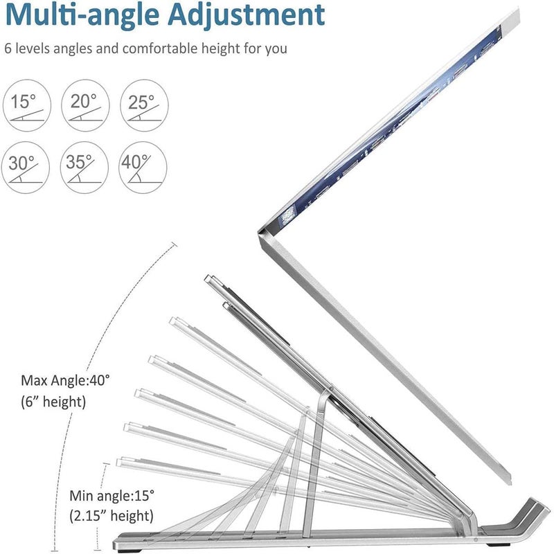 Avenn Avenn Laptop StandLaptop Holder RiserComputer Tablet Stand 6 Angles Adjustable Aluminum Ergonomic Foldable Portable Desktop Holder Compatible with MacBook HP Dell Lenovo All Other Notebook - Image 4