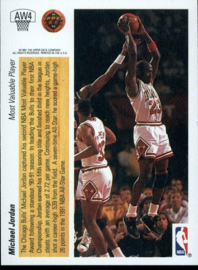 Upper Deck 1991-92 Upper Deck Award Winner Holograms #AW4 Michael Jordan Chicago Bulls NBA Basketball Card NM-MT - Image 2