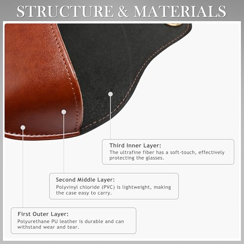 SUNGAIT Sunglasses Case for Men Women: Portable Leather Eyeglasses Case Hard Shell - Slim Case for Multiple Sunglasses (Brown) - Image 3