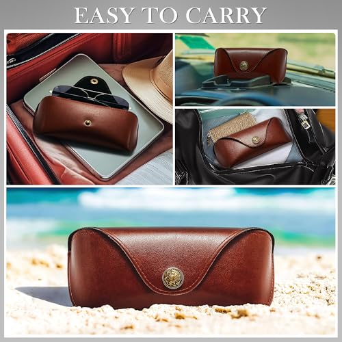 SUNGAIT Sunglasses Case for Men Women: Portable Leather Eyeglasses Case Hard Shell - Slim Case for Multiple Sunglasses (Brown) - Image 5