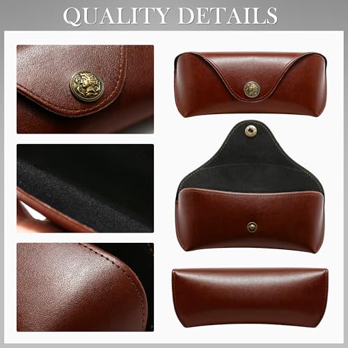 SUNGAIT Sunglasses Case for Men Women: Portable Leather Eyeglasses Case Hard Shell - Slim Case for Multiple Sunglasses (Brown) - Image 2