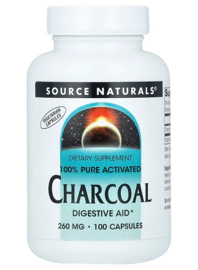 100% Pure Activated Charcoal 520 mg 100 Capsules (260 mg Per Capsule)