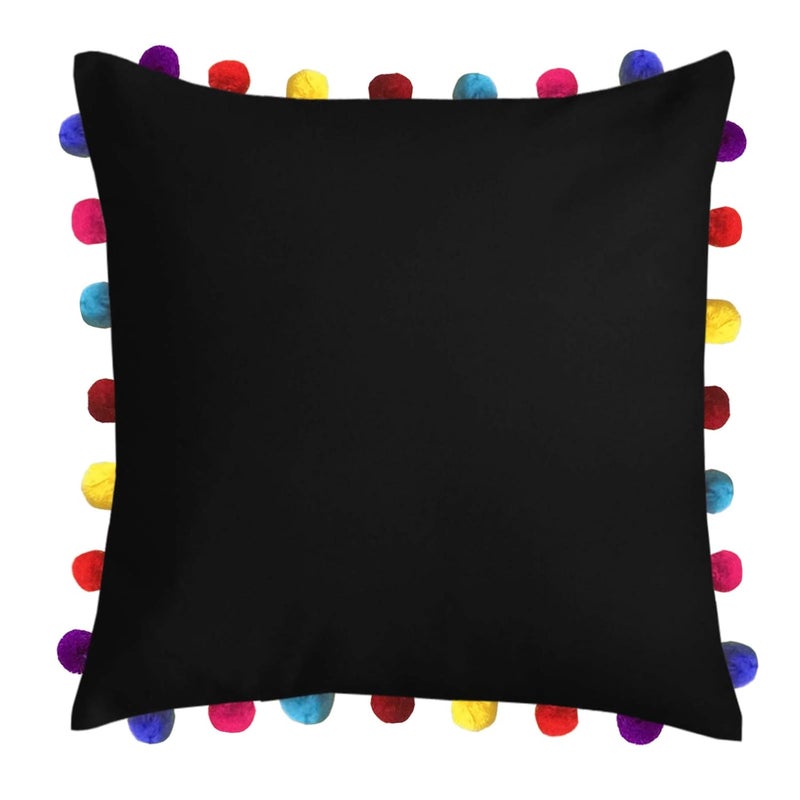 Lushomes Cushion Cover 20x20 Boho Cushion Covers Sofa Pillow Cover Cushion Covers with Tassels Cushion Cover with pom pom 20x20 Inches Set of 3 Black - Image 2