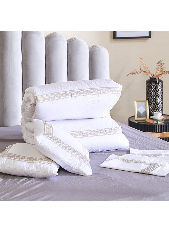 DANUBE HOME - Bloom Eunoia Embroidered 5 Piece King Comforter Set 100% Cotton 200 Thread Count Spi Percale Filling 100% Polyester Breathable Bedding Sheet And Pillow Cases L 240x260 cm White - Image 1