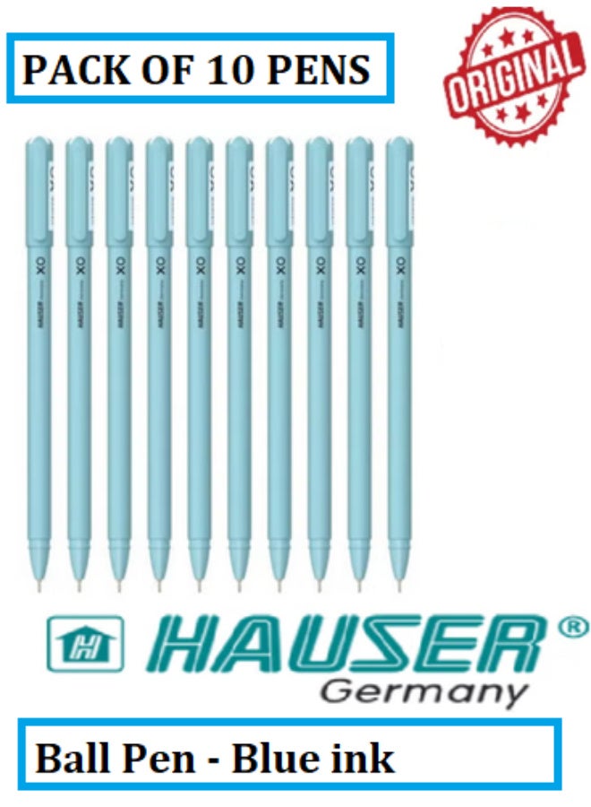Hauser Original XO 0.7mm Ball Pen Tumbler Sleek Body Minimalistic Design Matt Finish & Solid Body Type Low Viscosity Ink With Ultra Durable Tip Blue ink, Pack of 10 Pens