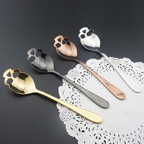 CILEONBE 304 Stainless Steel Skull Sugar Spoon Dessert Tea Coffee Stirring Spoon Set of 6 (Black) - Image 4