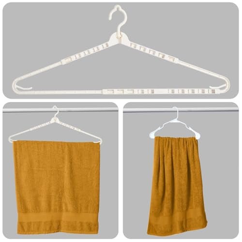 LivingBasics 4 Pieces Expandable Hangers for Clothes with 360° Rotating Hook/Extendable Hanger for Kids/Telescopic Wardrobe Hanger Ideal for Coat, Sweaters, Jackets, Bath Towels, Pants (Cream) - Image 1
