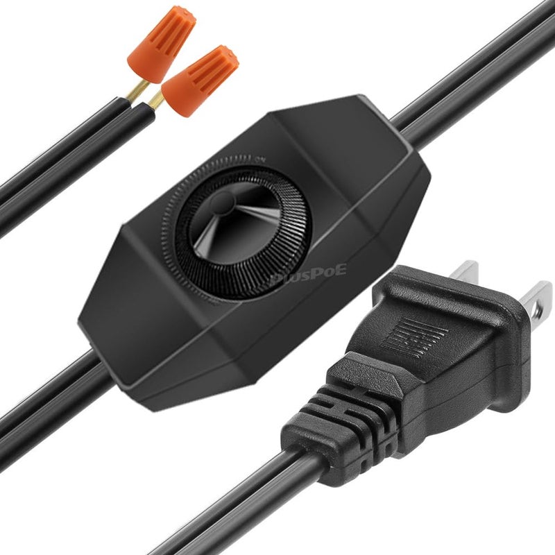 PLUSPOE [UL Listed] Rotary Dimmer Switch 5.9 ft Extension AC Power Cord Plug Cable for Halogen and Incandescent Bulbs lamp, Compatible with LED dimmable Lights - Image 1