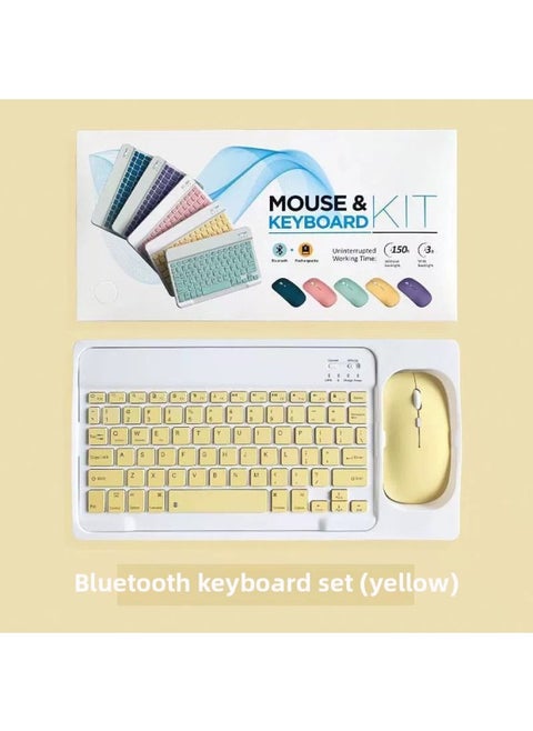 For IPad Tablet PC Bluetooth Keyboard Android For Apple Mobile Wireless Bluetooth Keyboard Mouse Learning Machine-Color:10inch Yellow + Dual-mode Charging Bluetooth Mouse (with Charging Cable) (boxed Packaging)