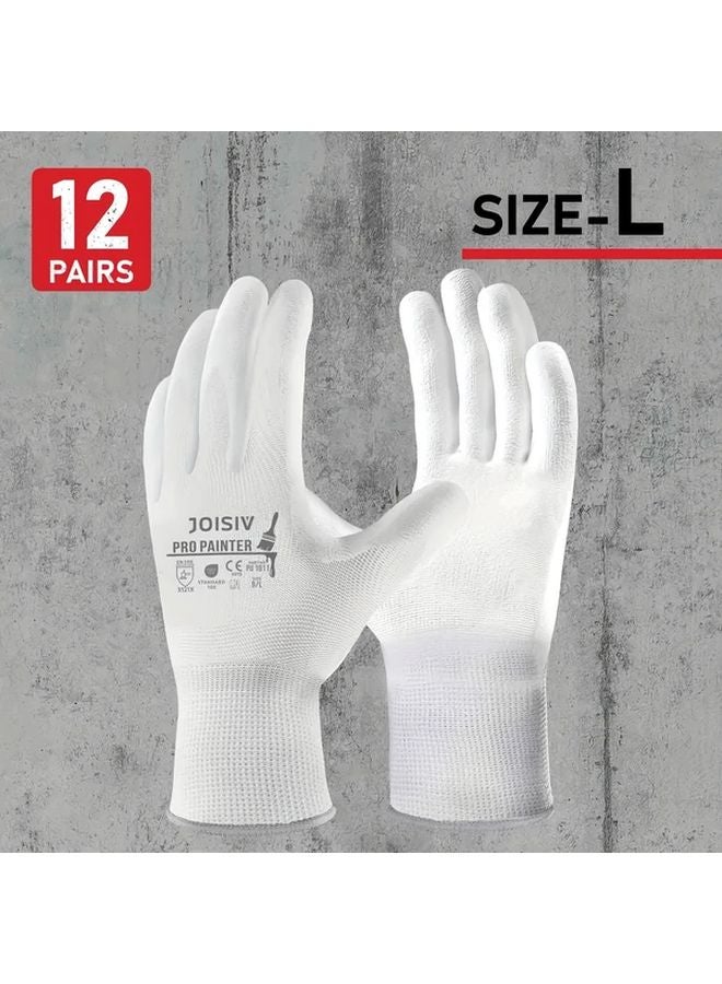 12 Pairs L Size PU Safety Work Gloves Breathable Lightweight Flexible Fit - Image 1