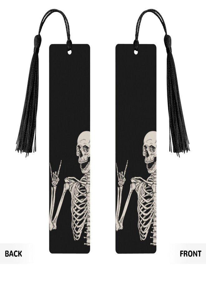 Dewoofly Skull Double-Sided Printed Wooden Bookmarks, Rock and Roll Notebook Accessories Birthday Presents for Men Women Presents for Book Lovers - Image 3