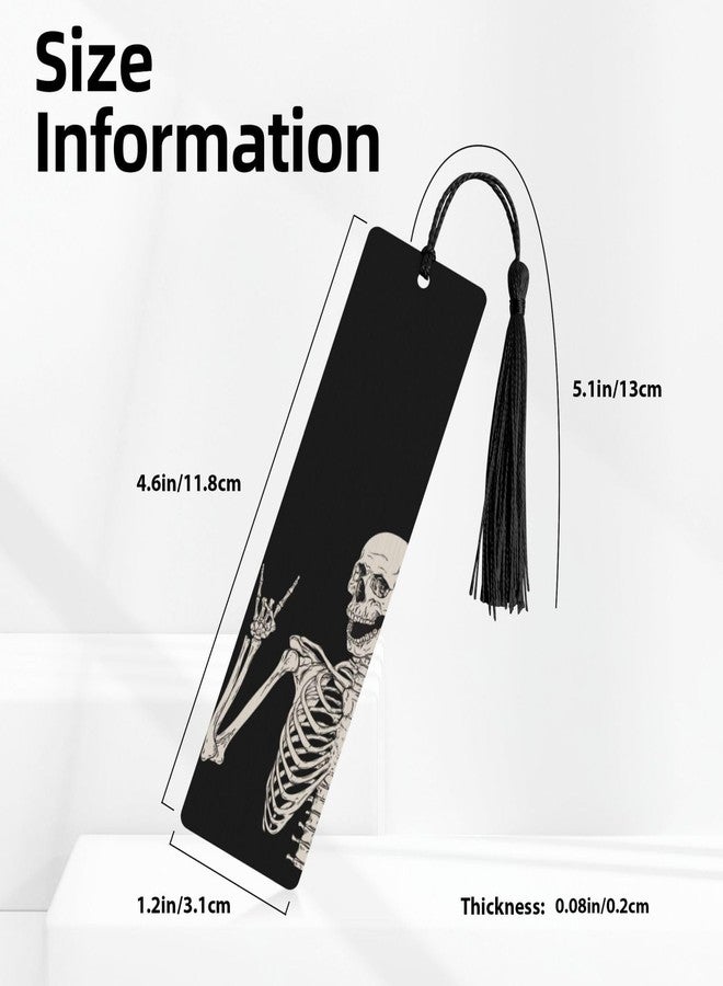 Dewoofly Skull Double-Sided Printed Wooden Bookmarks, Rock and Roll Notebook Accessories Birthday Presents for Men Women Presents for Book Lovers - Image 2