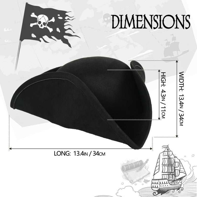 HOMELEX Adult Pirate Hat for Women Colonial Tricon Hat Halloween Costume Accessory (black) - Image 2