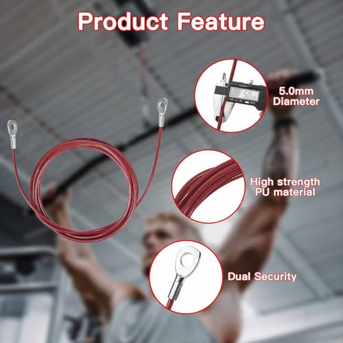 AIKESIWAY Replacement Cables for Home Gym, Fitness Pulley Cable, Weight Machine Replacement Cable -Thick 5mm(0.2inch) Heavy Duty Steel Wire Rope for Home Gym Cable (Type-A red, 39 inches) - Image 2