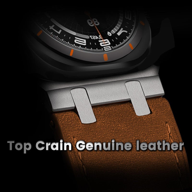 erorex For Samsung Galaxy Watch Ultra 47Mm / Ultra 2025 Crazy Horse Leather Watch Band(Red Brown+Titanium Buckle) - Image 4