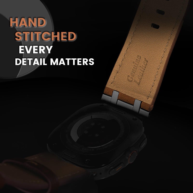 erorex For Samsung Galaxy Watch Ultra 47Mm / Ultra 2025 Crazy Horse Leather Watch Band(Red Brown+Titanium Buckle) - Image 5