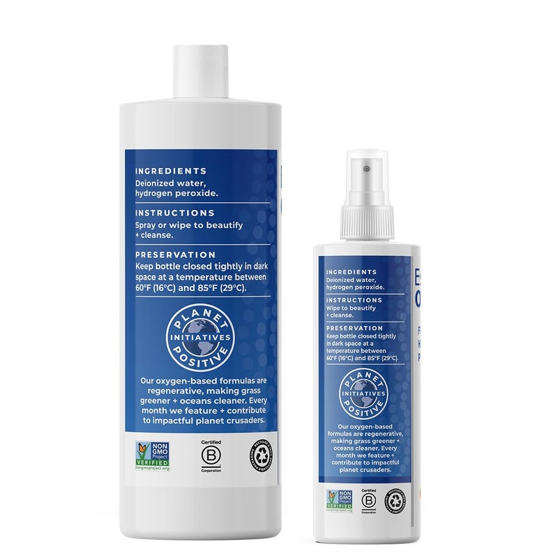 Essential Oxygen, Food Grade Hydrogen Peroxide, 8 + 32 fl oz, Natural Cleaner, 3%, 1 - 8 fl oz spray and 1 - 32 fl oz bottle, Refill, HP (Pack of 2) - Image 2
