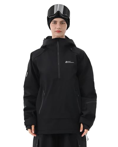 HIGH EXPERIENCE Ski Jacket Women with Recco 3L Snowboard Anorak Pullover Baggy Coat Hooded Insulated Hoodie Waterproof Warm US Alpha Medium Regular Regular Black - Image 1