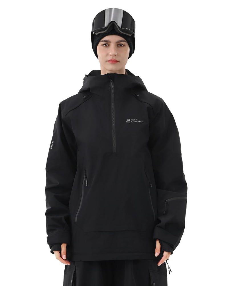 HIGH EXPERIENCE Ski Jacket Women with Recco 3L Snowboard Anorak Pullover Baggy Coat Hooded Insulated Hoodie Waterproof Warm US Alpha Medium Regular Regular Black - Image 2