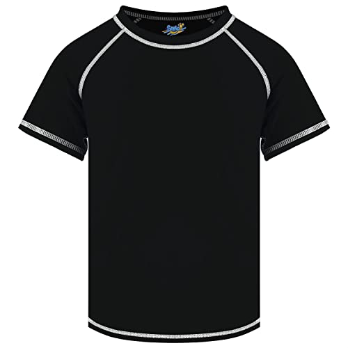 Semois Boys Rash Guard Short Sleeve, Black UPF 50+ Sun Protection Rashguard Slim Fit Swim Shirt Fishing Surf Quick Dry Cool Beach Clothes for Toddler Youth Kids Size 5-6 Years - Image 1